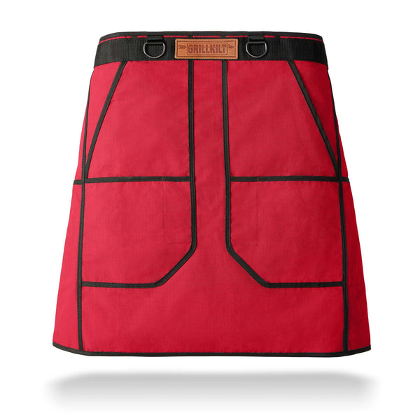 GRILL KILT grilling apron in cayenne red. This grilling apron is the coolest grill apron in the world. One size fits most. 