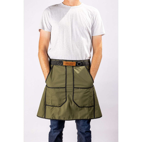 GRILLKILT GRILL APRON IN OLIVE GREEN COLOR. GRILL KILT GRILLING APRON #GRILL #KILT #APRON #GRILLING #CHEF #BBQ