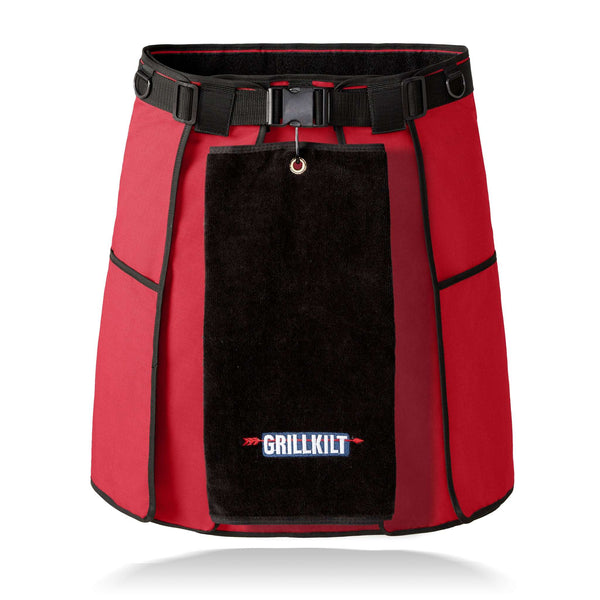 grillkilt grilling apron with black premium towel shown.  Gear up and grill out.