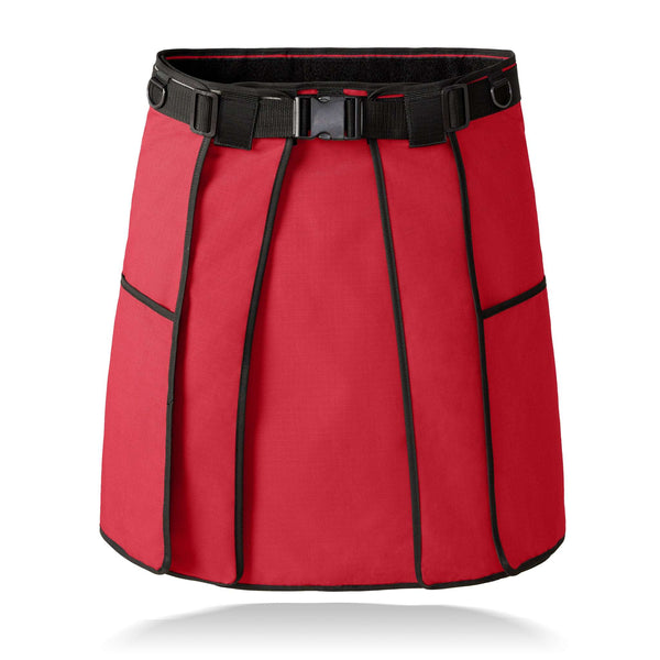 Rear view of the GRILL KILT grilling apron in read with all of the panels for complete waist coverage